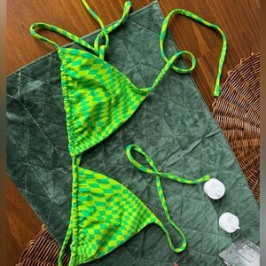 Frankie's Bikinis Green and Yellow Checkered Bikini